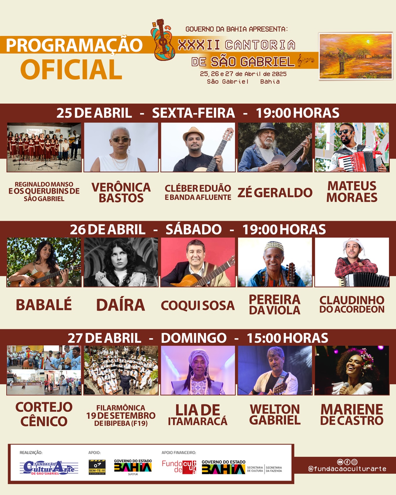Confira a 𝗣𝗥𝗢𝗚𝗥𝗔𝗠𝗔𝗖̧Ã𝗢 𝗢𝗙𝗜𝗖𝗜𝗔𝗟 da 𝗫𝗫𝗫𝗜𝗜 𝗖𝗮𝗻𝘁𝗼𝗿𝗶𝗮 𝗱𝗲 𝗦ã𝗼 𝗚𝗮𝗯𝗿𝗶𝗲𝗹 🤩