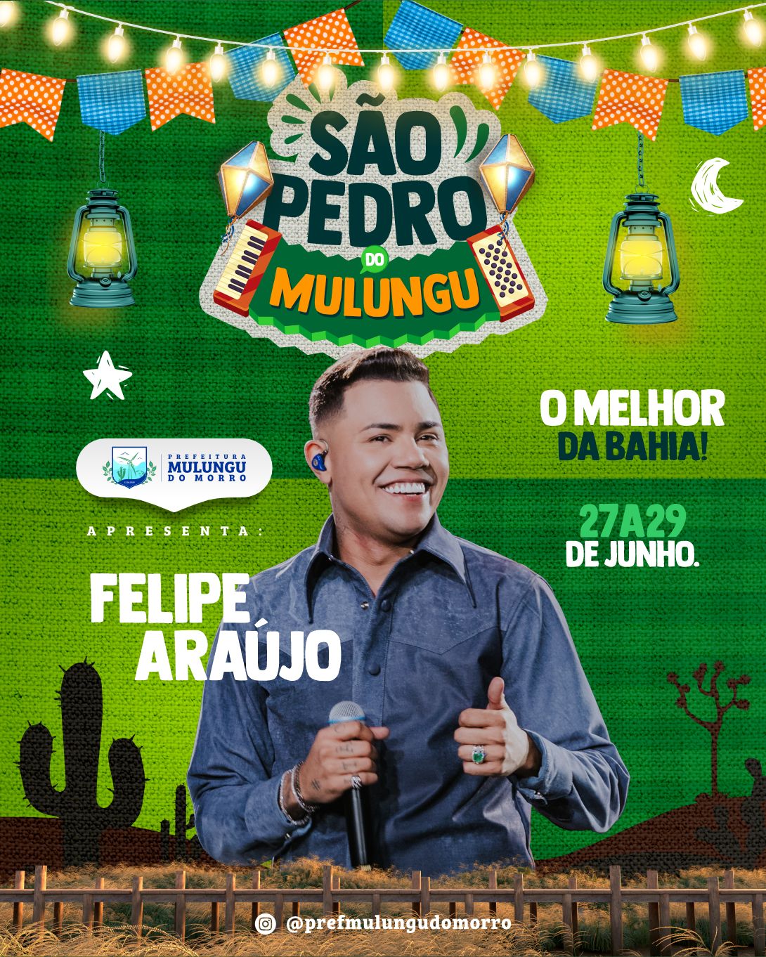 Felipe Araújo é a 3ª atração confirmada do São Pedro de Mulungu do Morro, que acontece entre 27 e 29 de junho