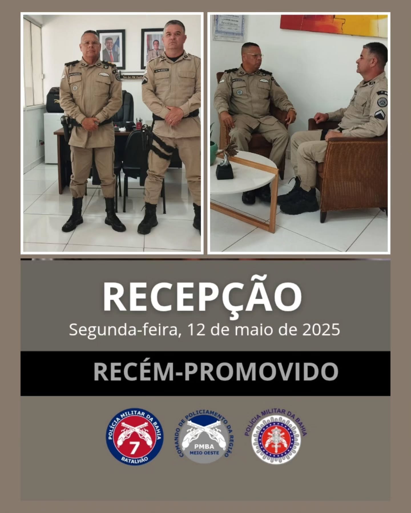 COMANDANTE DO 7º BPM RECEPCIONA POLICIAL MILITAR RECÉM-PROMOVIDO
