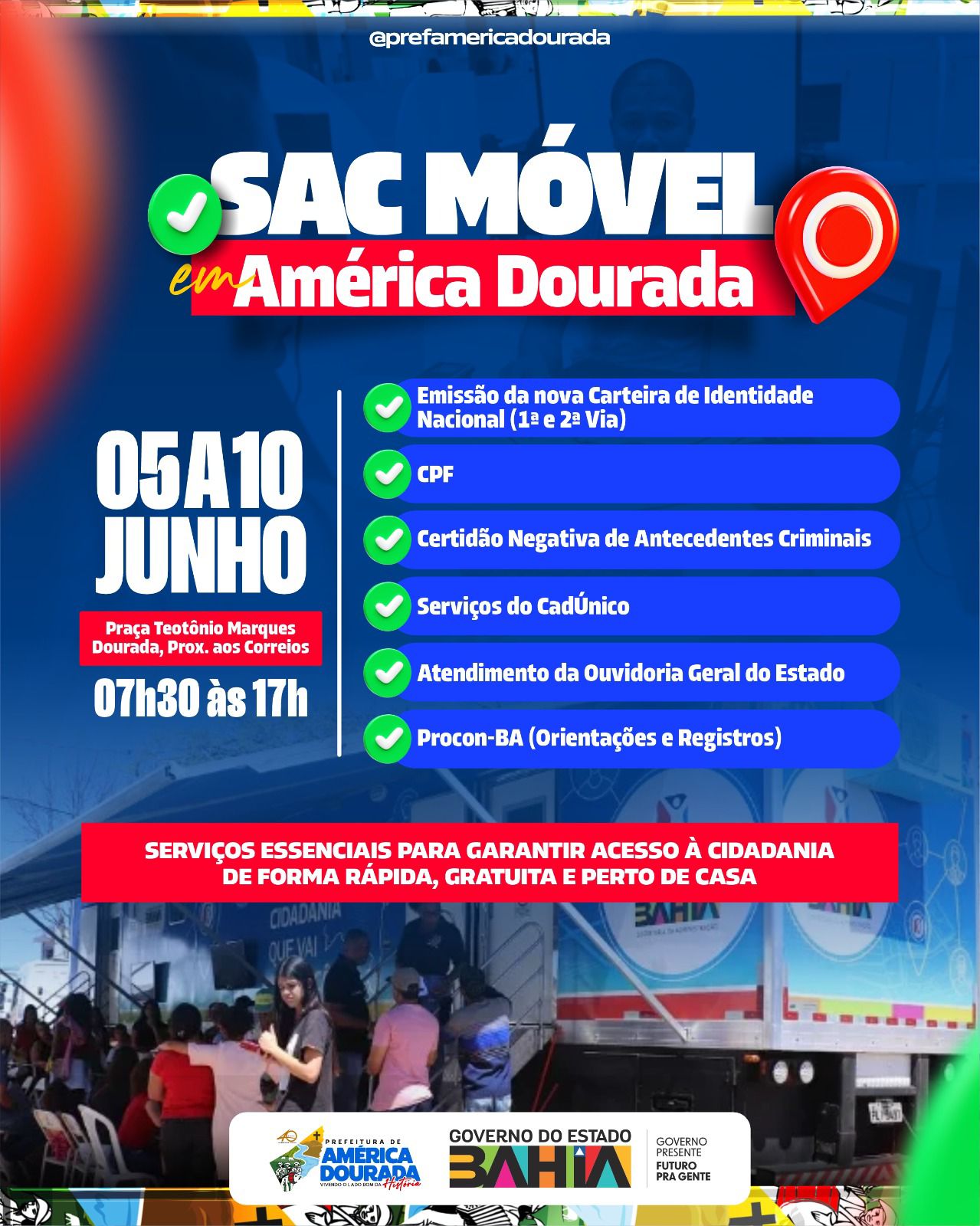 SAC Móvel estará em América Dourada de 05 a 10 de junho de 2025