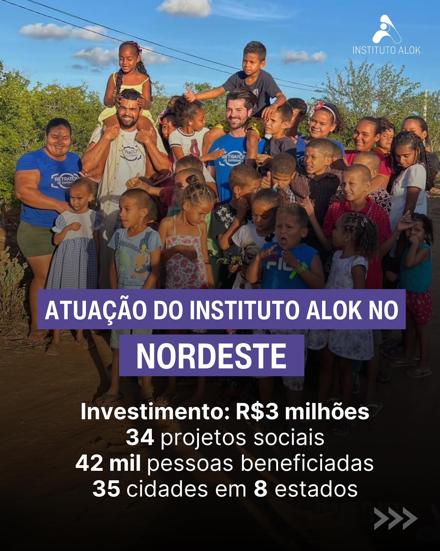 Ao longo dos últimos 4 anos o Instituto Alok investiu na região Nordeste cerca de R$ 3 milhões em 34 projetos sociais que beneficiaram mais de 42 mil pessoas.