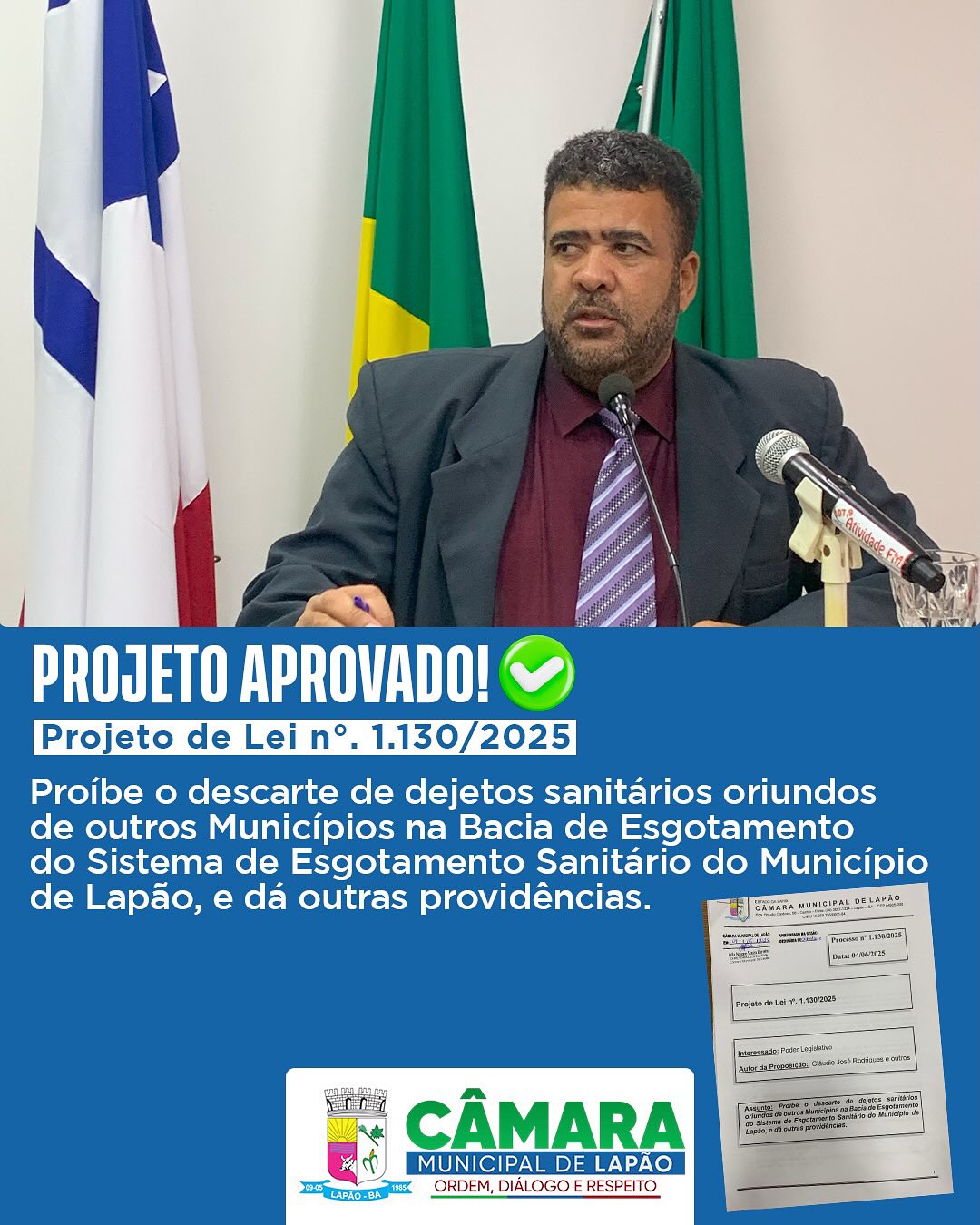 Câmara de Vereadores de Lapão aprova projetos em defesa da saúde, do meio ambiente e de pessoas com fibromialgia