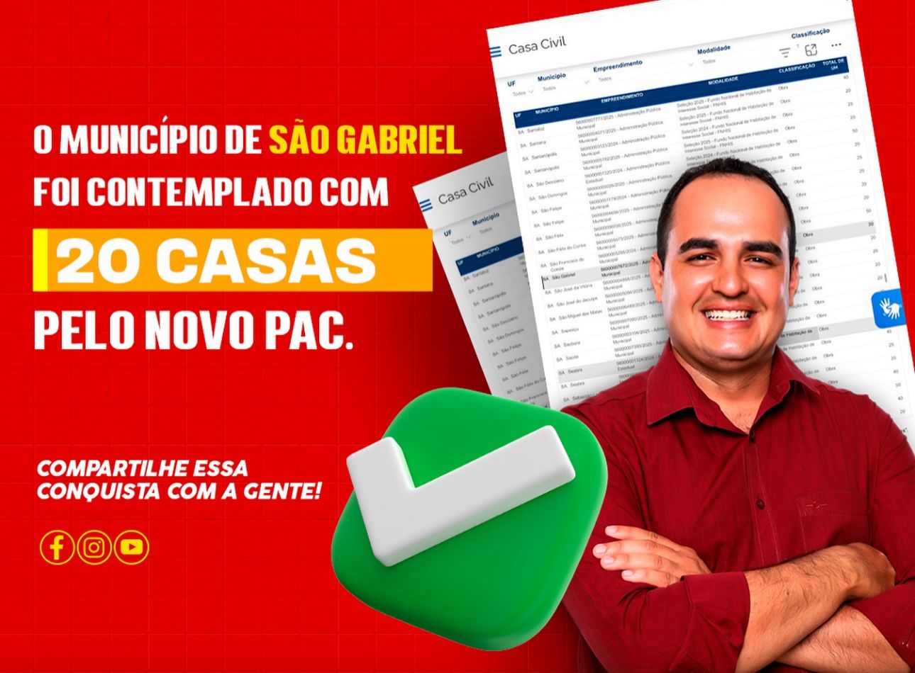 São Gabriel é contemplado com 20 novas moradias por meio de programa do Governo Federal