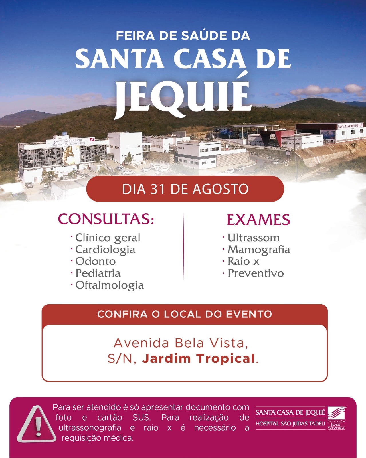 Santa Casa de Jequié promove Feira de Saúde nos dias 29, 30 e 31 de agosto