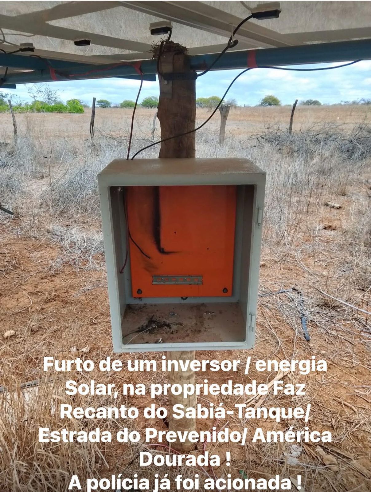 Furto de inversor de energia solar é registrado na Fazenda Recanto do Sabiá, em América Dourada