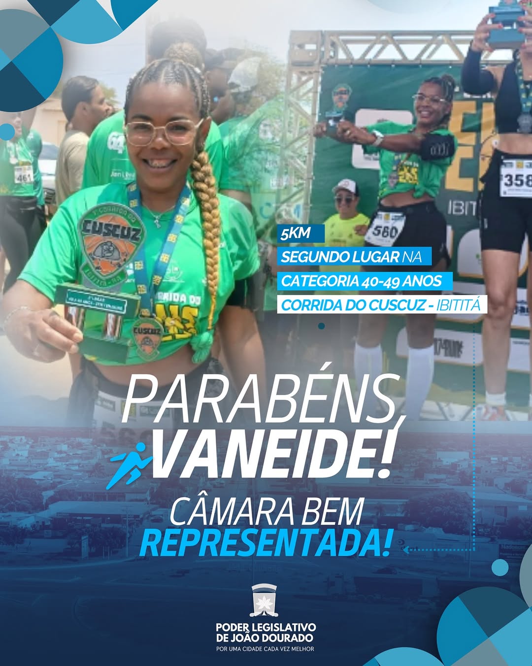 Colaboradora da Câmara de João Dourado conquista 2º lugar na Corrida do Cuscuz
