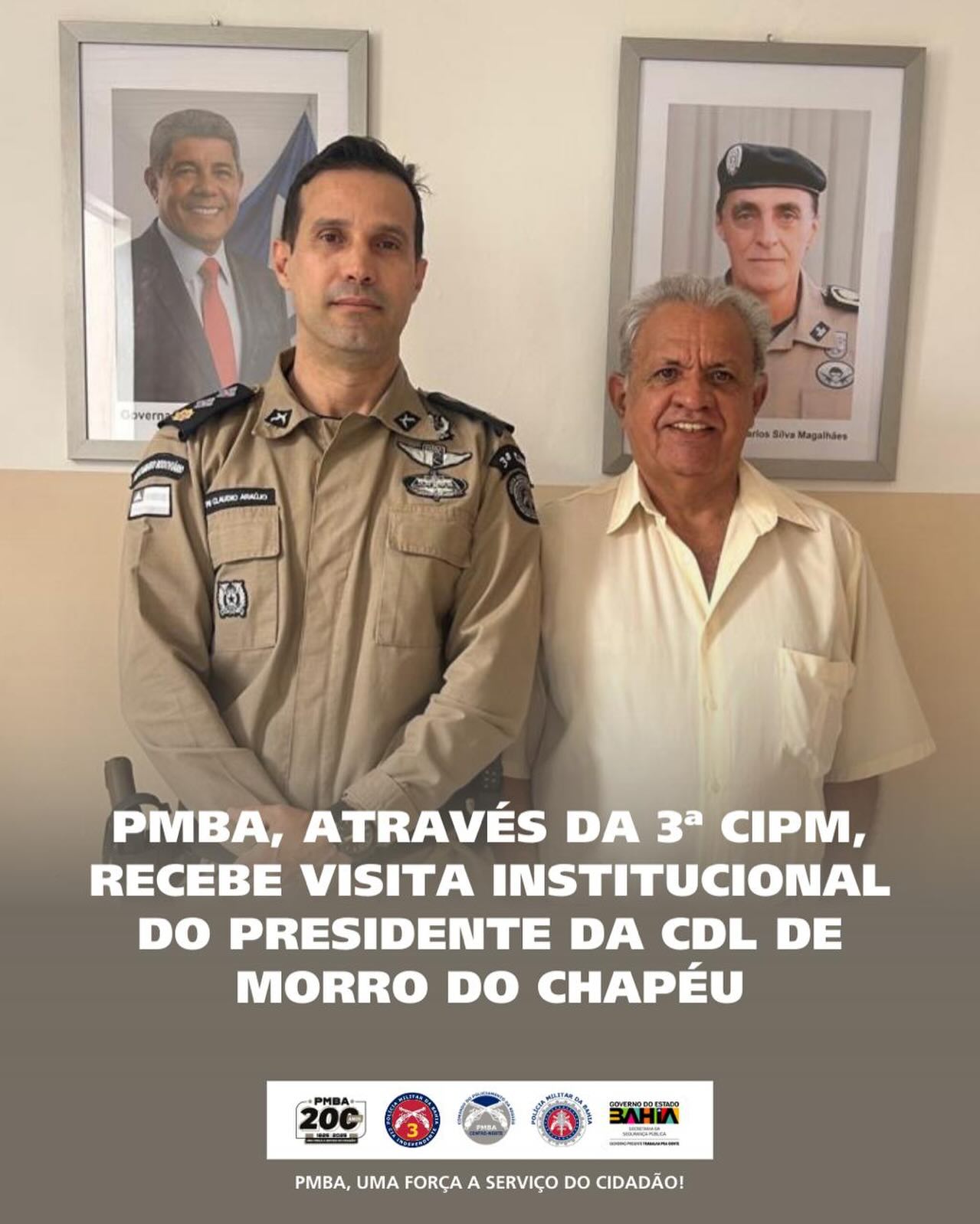 A Polícia Militar da Bahia, por meio da 3ª CIPM, sediada em Morro do Chapéu, recebeu a visita institucional do presidente da CDL do município.