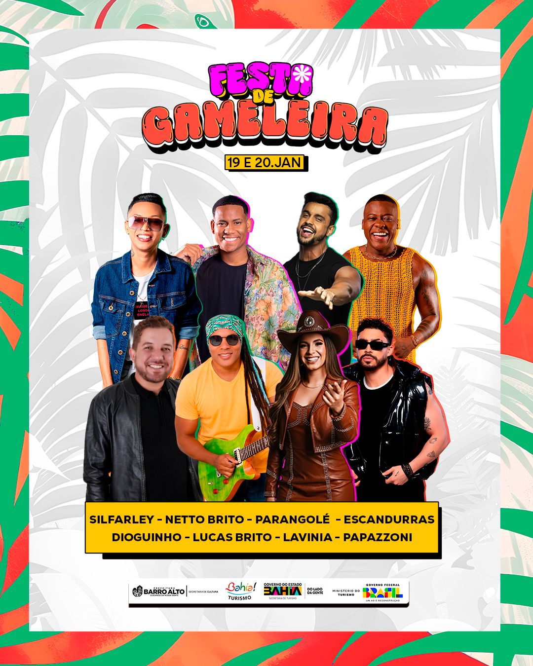 A Prefeitura de Barro Alto divulgou a programação oficial das Festas de Gameleira, que acontecem nos dias 19 e 20 de janeiro, com grandes atrações musicais para animar o público.