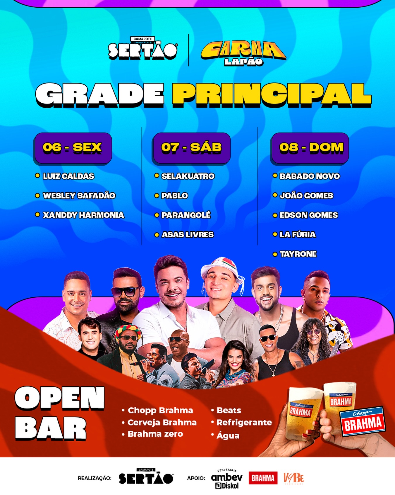 Grade principal confirmada. Agora é só escolher o dia e garantir o seu ingresso. 🔥🎭