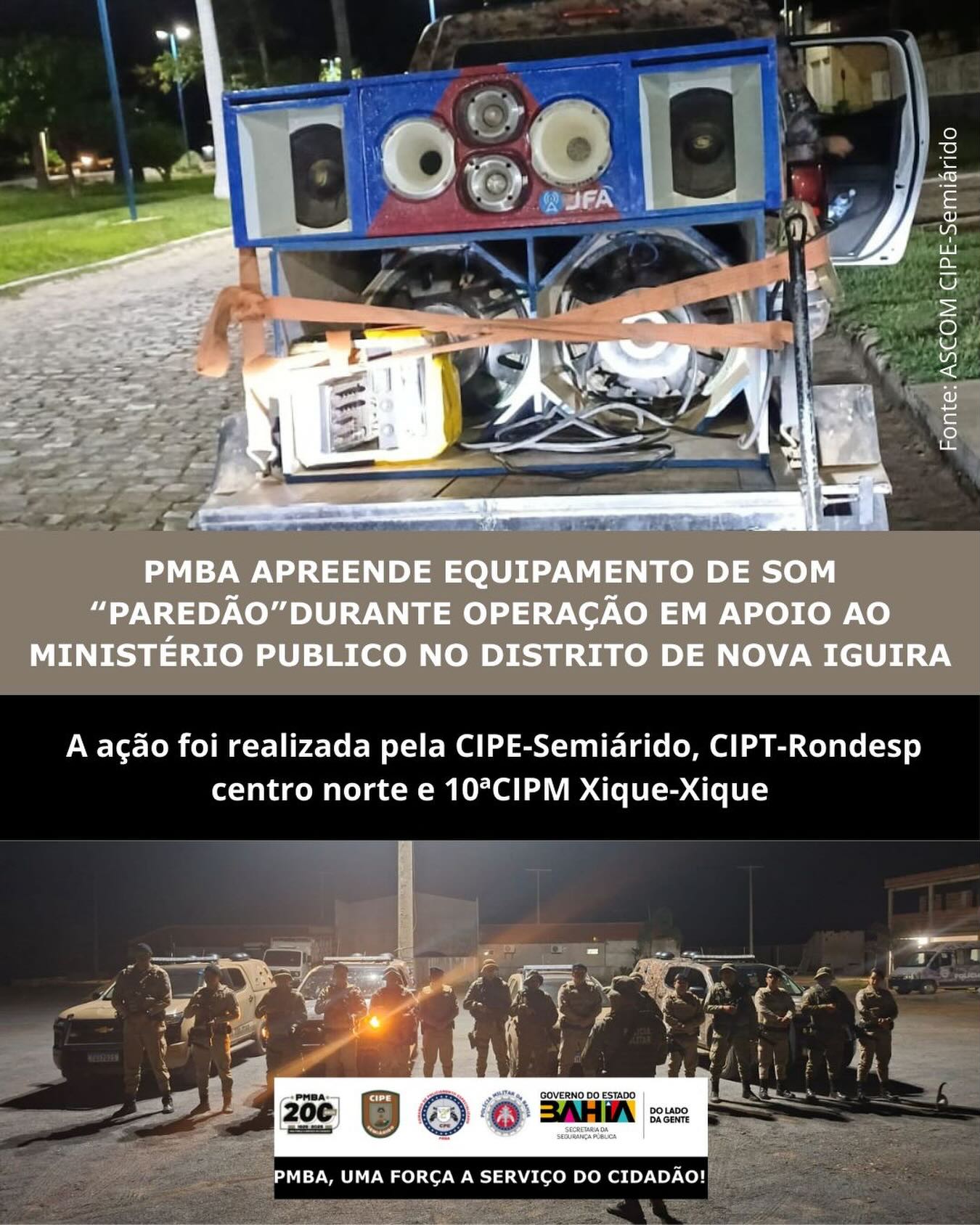 OPERAÇÃO PAREDÃO: AÇÃO INTEGRADA GARANTE ORDEM E SILÊNCIO EM XIQUE-XIQUE