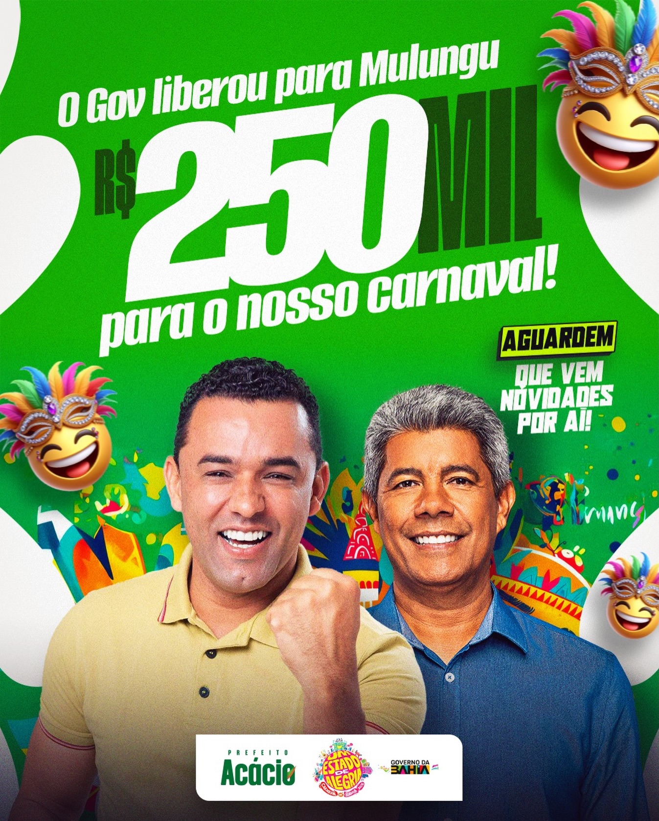 Mulungu do Morro recebe R$ 250 mil do Governo do Estado para fortalecer o Carnaval