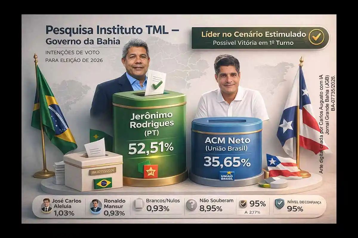 Pesquisa TML indica Jerônimo Rodrigues com mais de 52% e vantagem sobre ACM Neto na corrida pelo Governo da Bahia em 2026