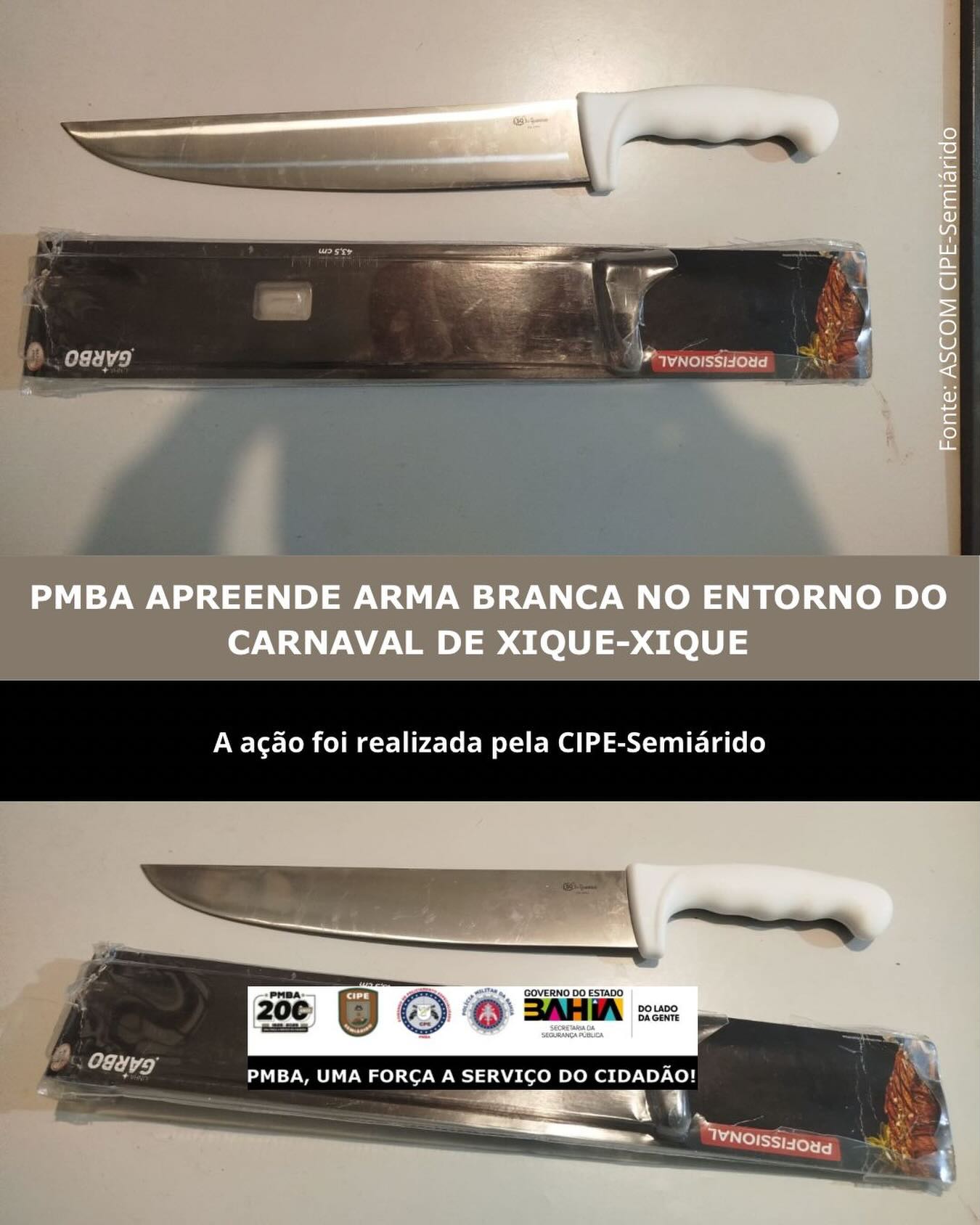 Xique-Xique: CIPE Semiárido apreende arma branca durante festa e conduz suspeito à delegacia