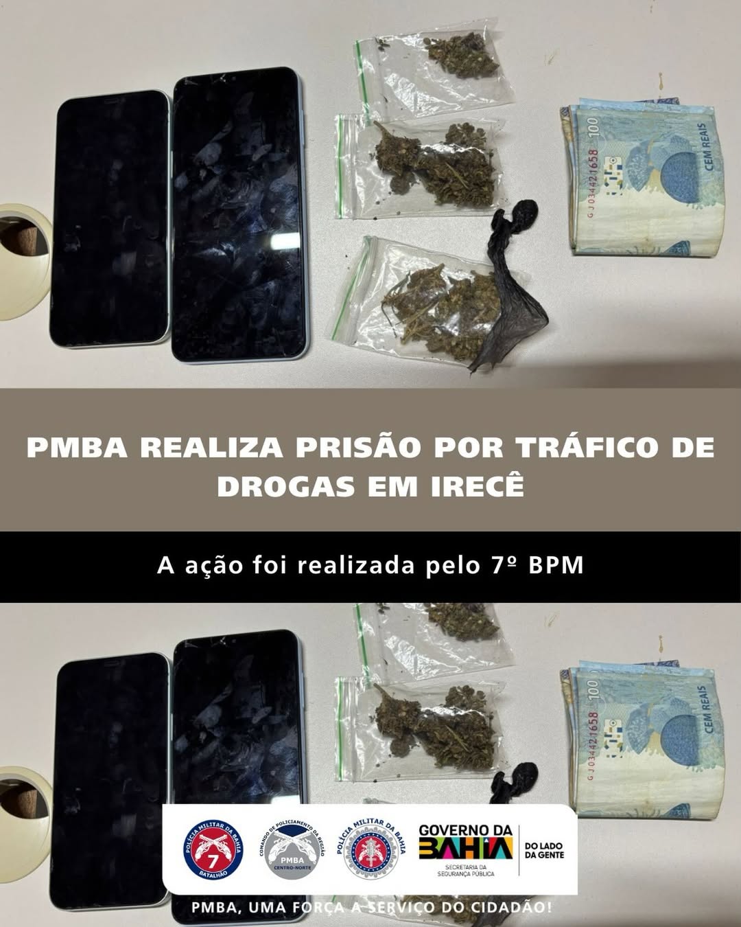 PMBA realiza prisão por tráfico de drogas em Irecê