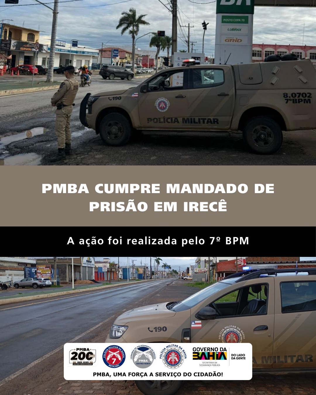 PMBA cumpre mandado de prisão em Irecê