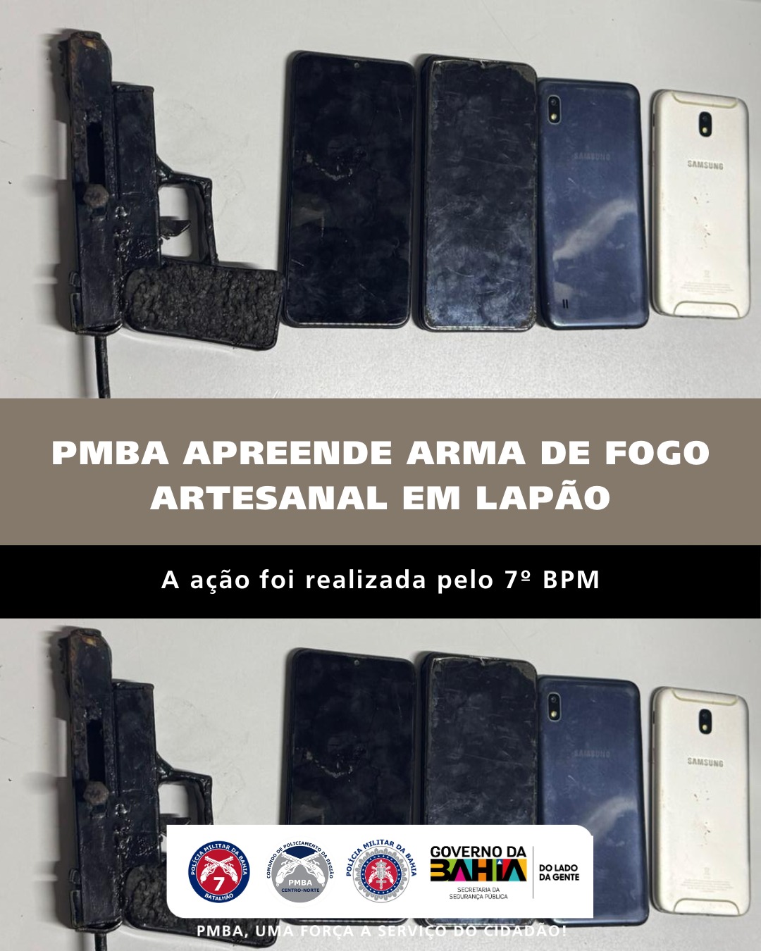 PMBA apreende arma de fogo artesanal em Lapão