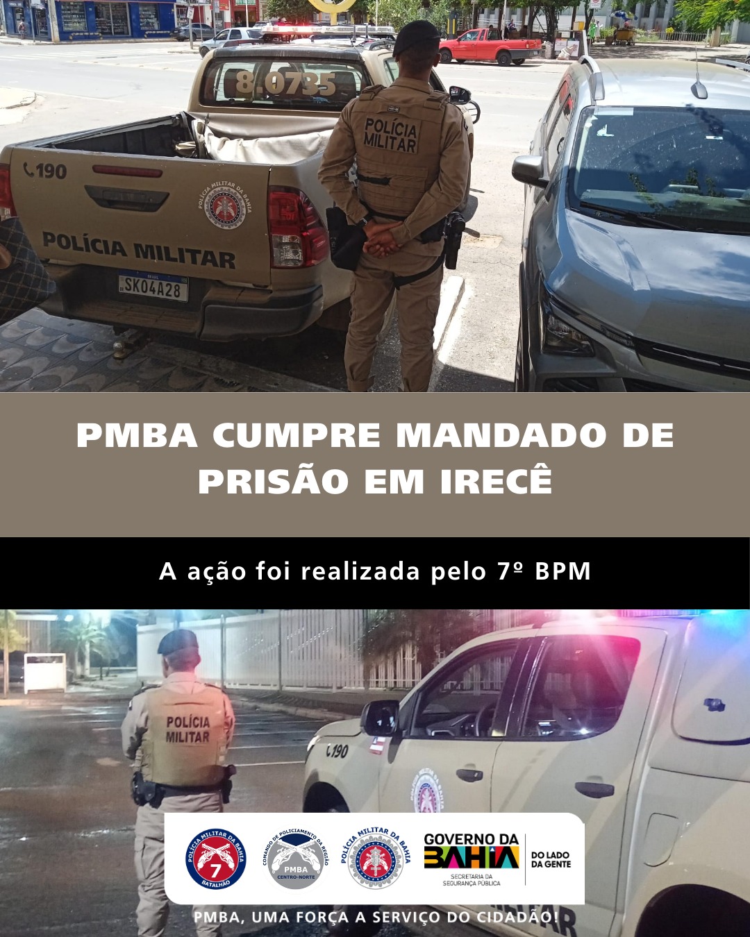 PMBA cumpre mandado de prisão em Irecê