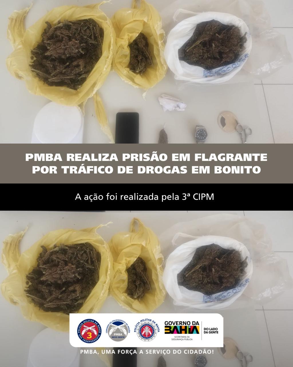 PMBA realiza prisão em flagrante por tráfico de drogas em Bonito
