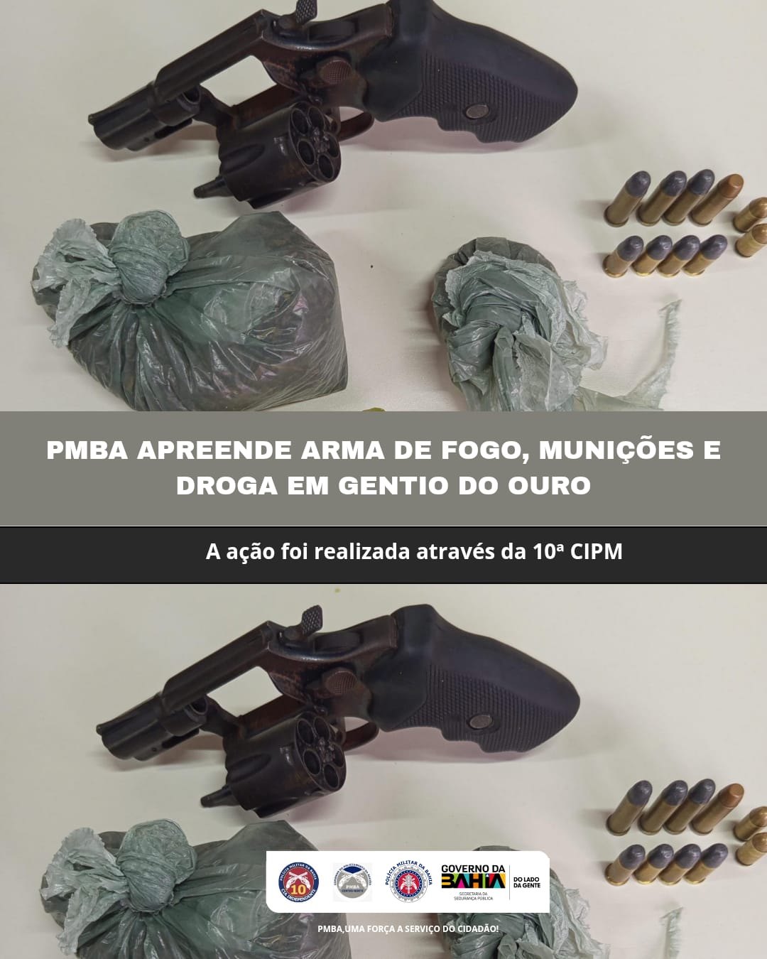 PMBA apreende arma de fogo, munições e droga em Gentio do Ouro