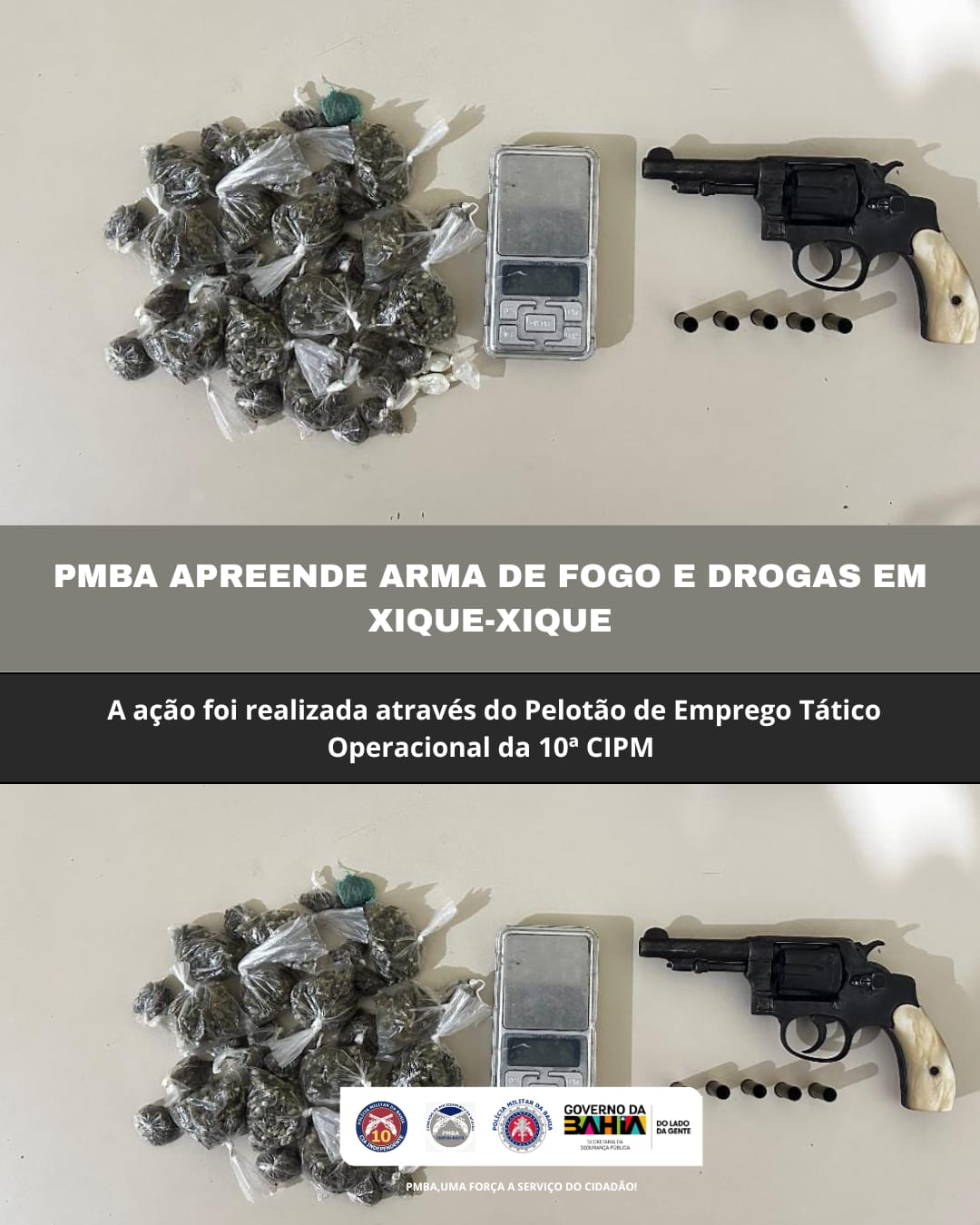 PMBA apreende arma de fogo e drogas em Xique-Xique