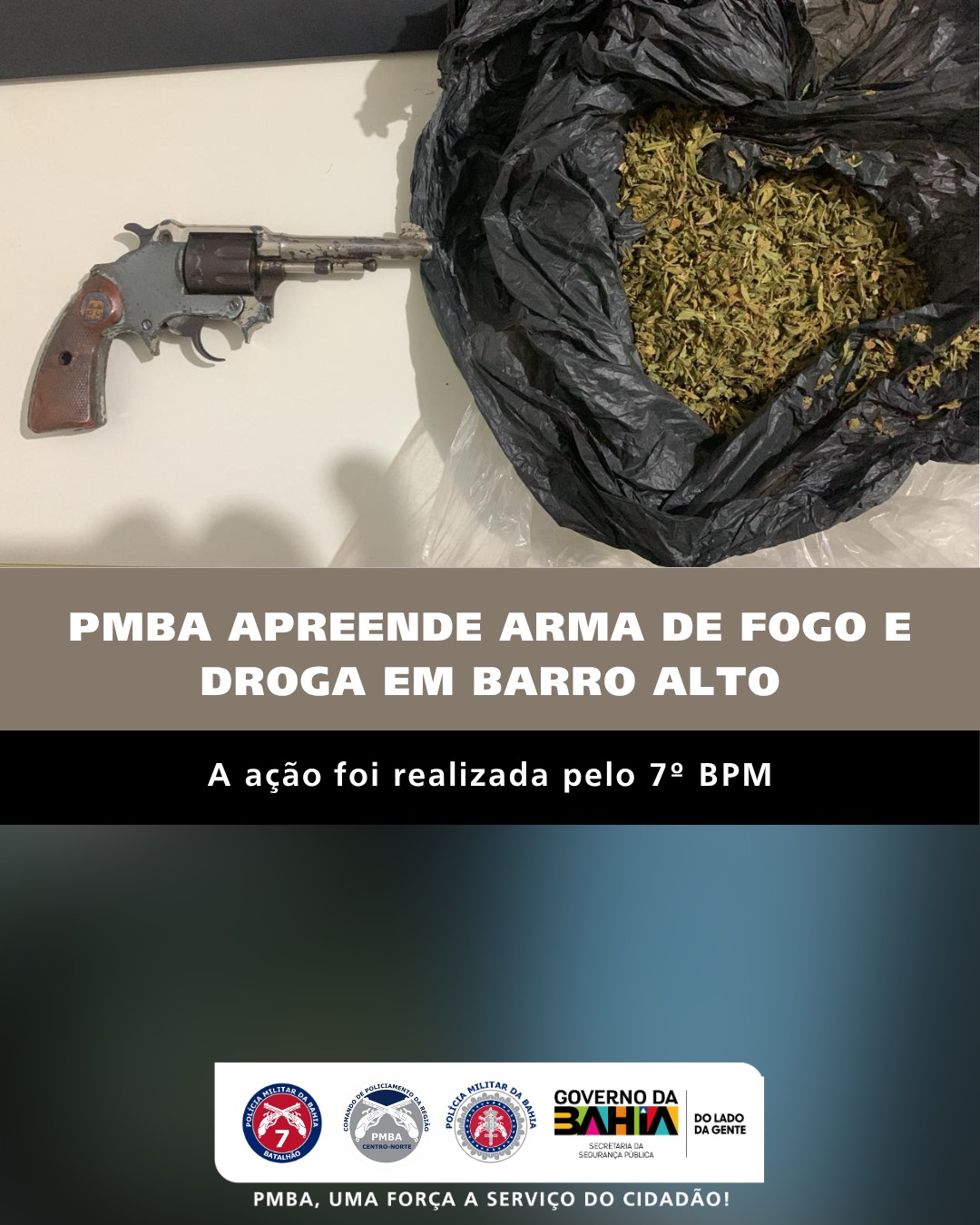 PMBA apreende arma de fogo e droga em Barro Alto