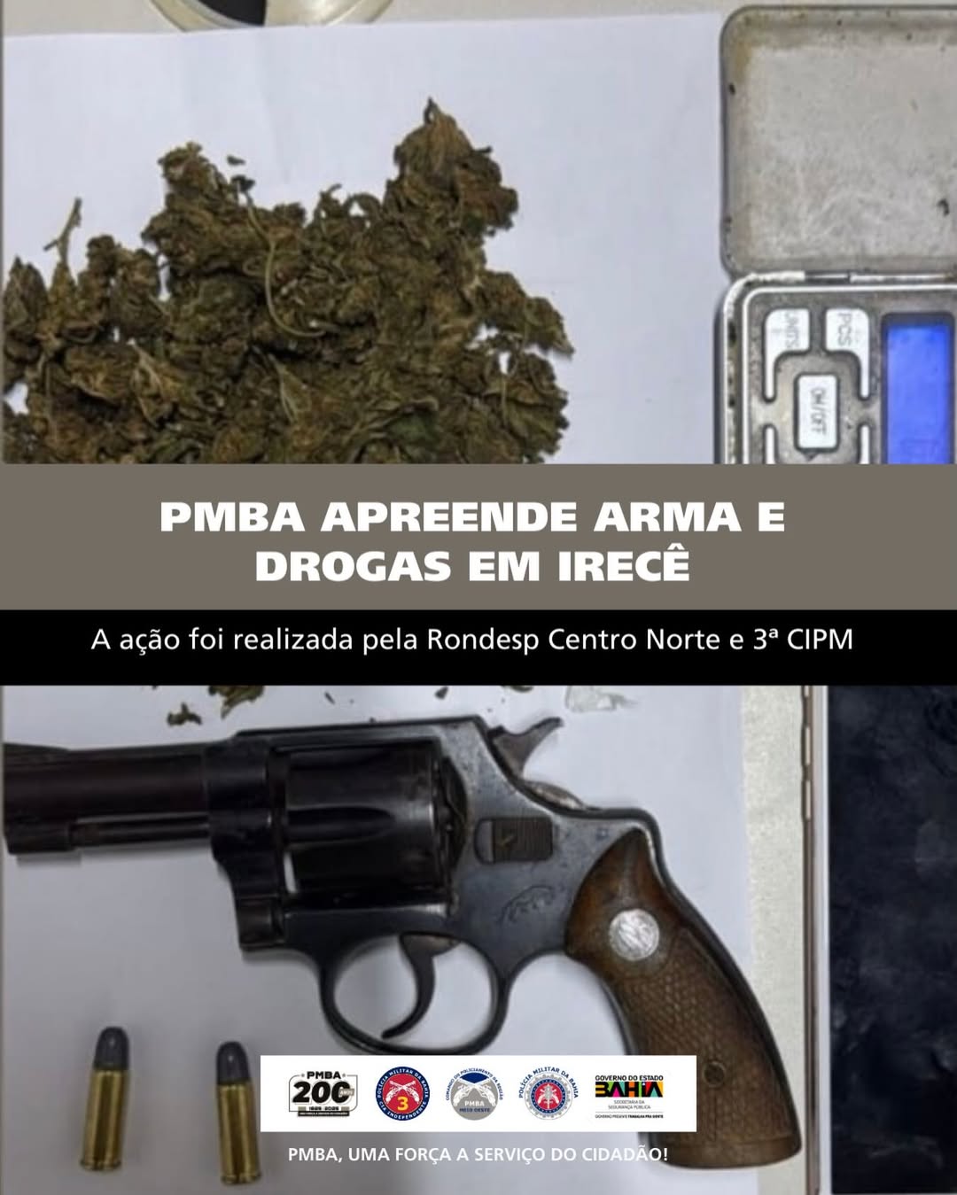 PMBA prende homem por posse ilegal de arma de fogo e tráfico de drogas em Irecê