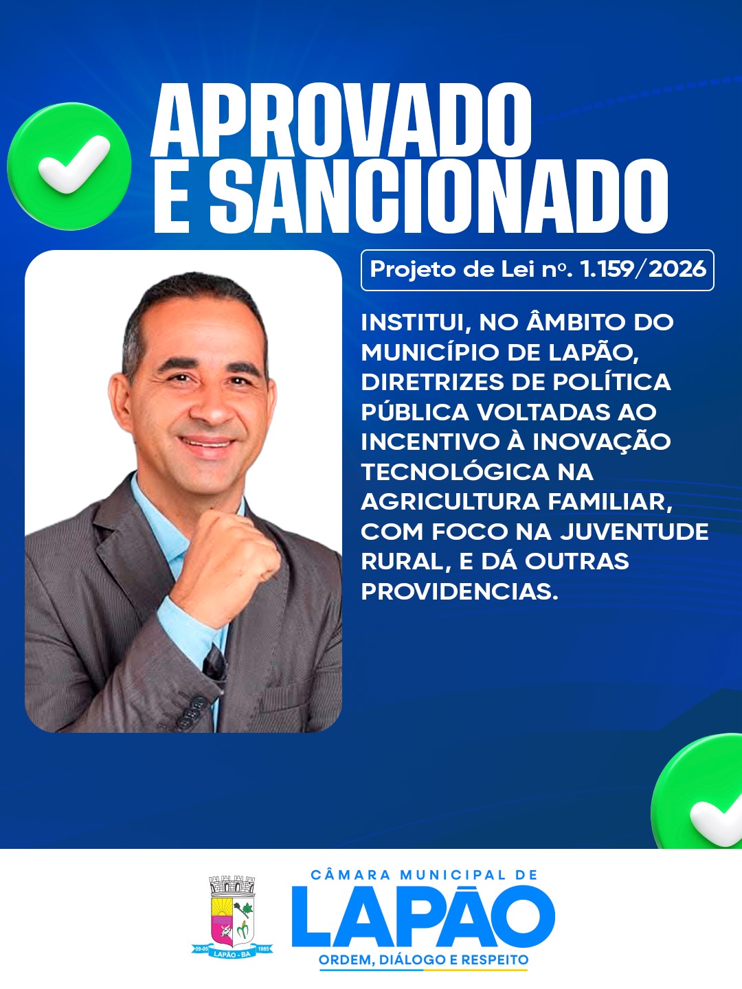 Câmara de Lapão aprova lei que incentiva inovação tecnológica na agricultura familiar
