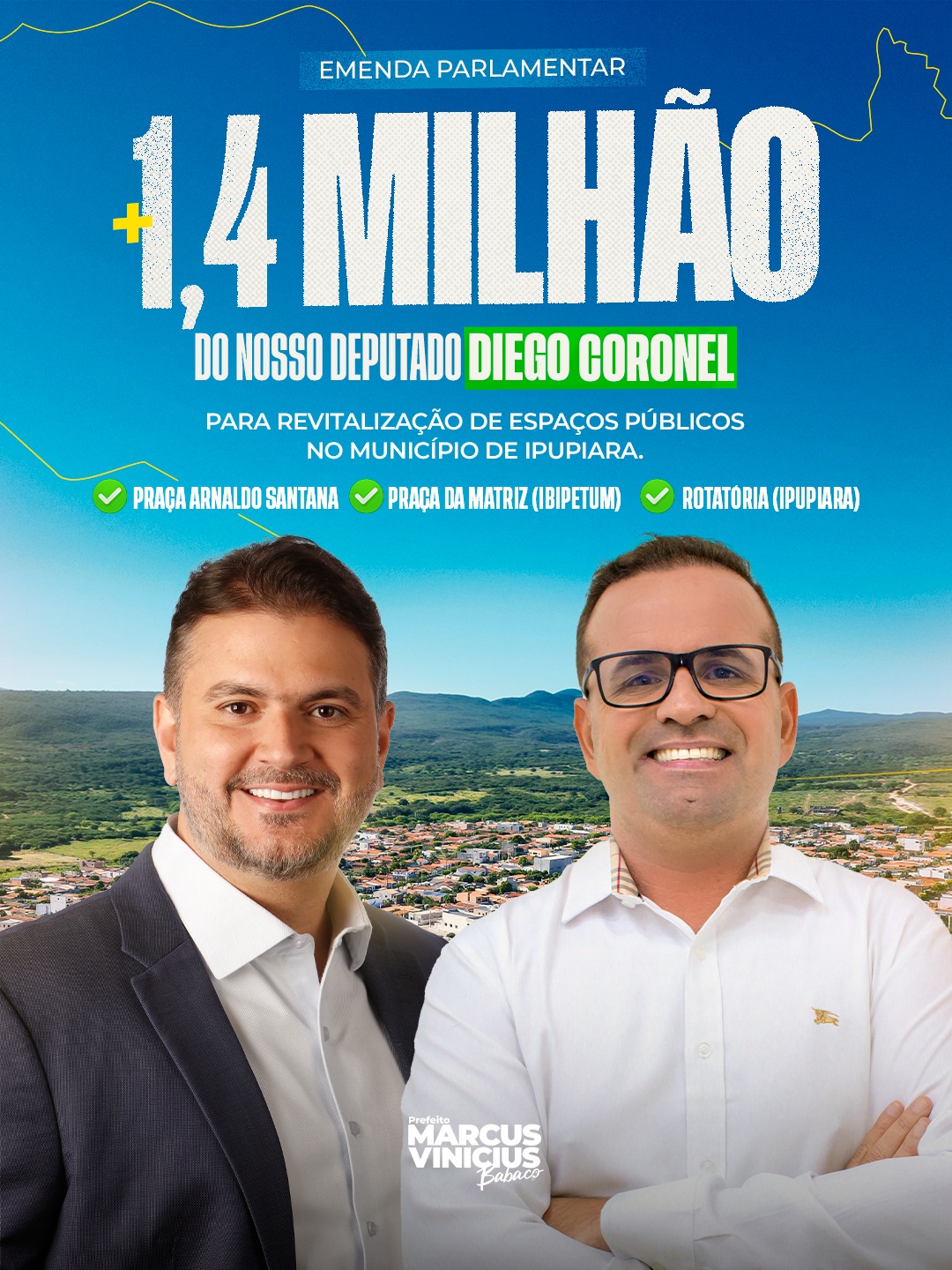 Ipupiara garante mais de R$ 1,4 milhão para revitalização de espaços públicos