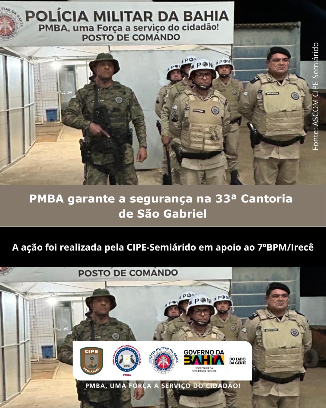 CIPE Semiárido reforça segurança durante a Cantoria de São Gabriel 2026