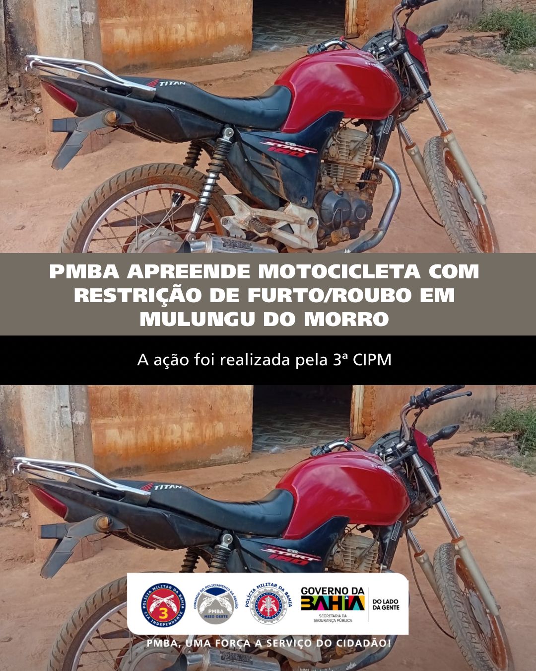 Polícia Militar da Bahia apreende motocicleta com restrição de furto/roubo em Mulungu do Morro