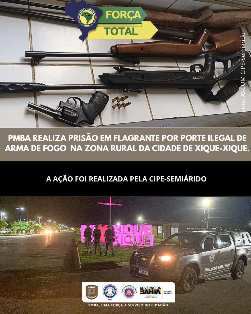 Operação Força Total resulta na apreensão de armas de fogo em Xique-Xique