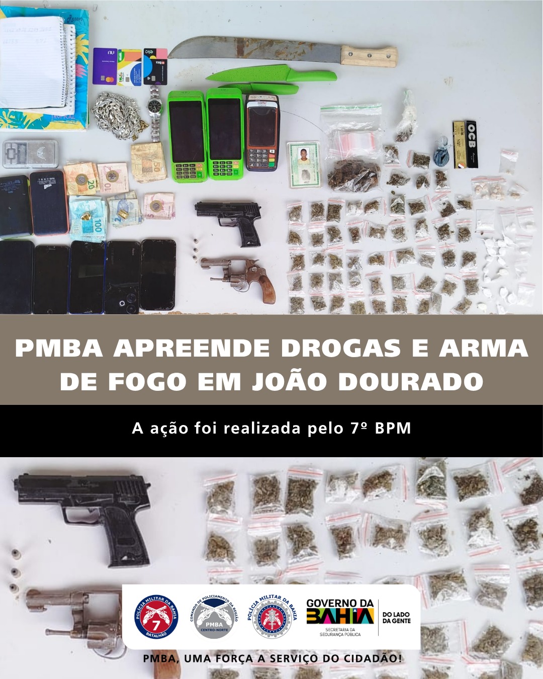 PMBA apreende drogas e arma de fogo em João Dourado
