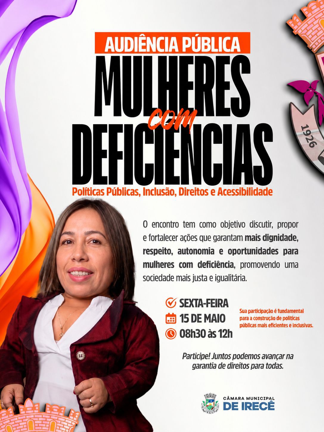 Irecê: Vereadora Meirinha convida para audiência pública sobre direitos de mulheres com deficiência
