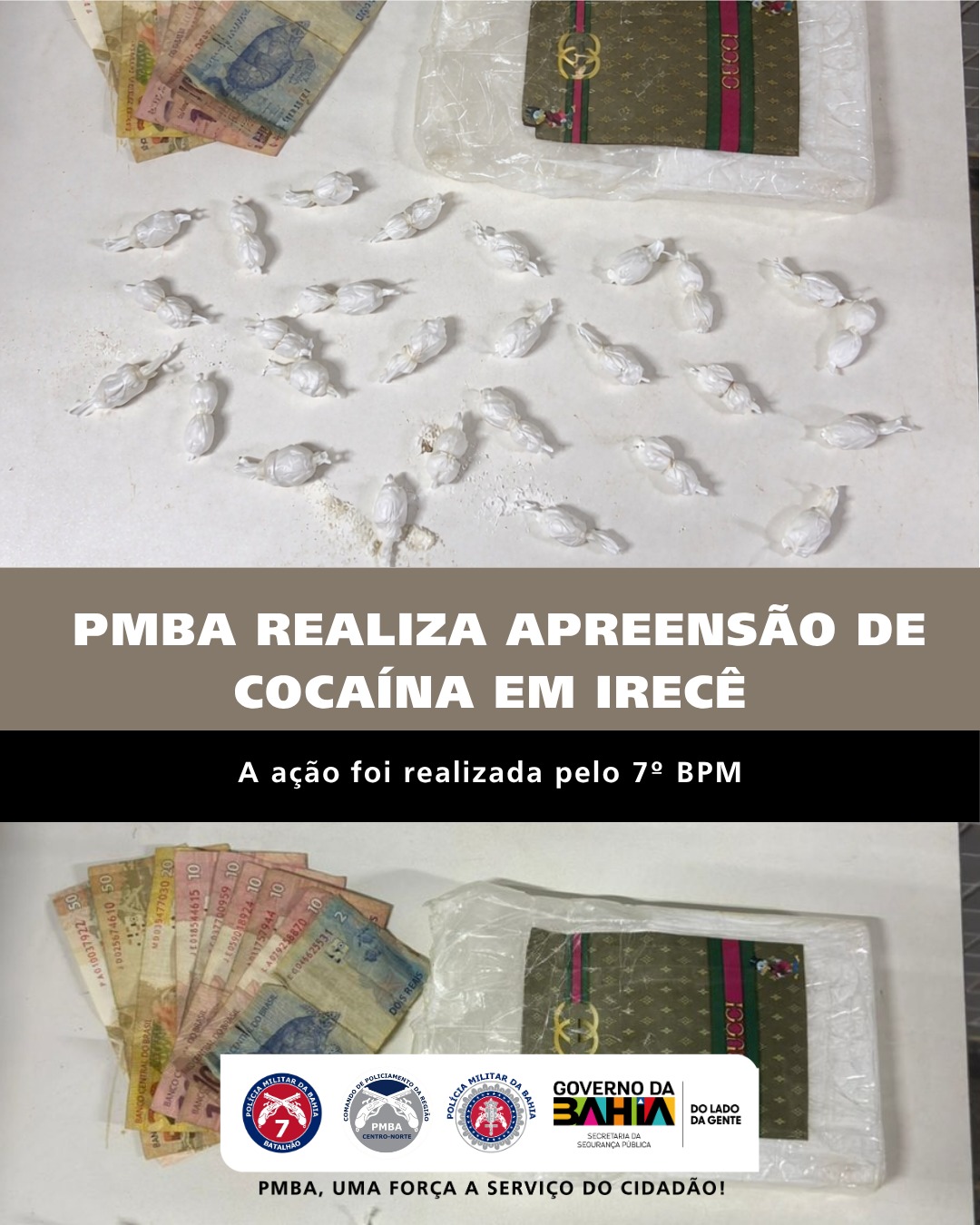 PMBA realiza apreensão de cocaína em Irecê