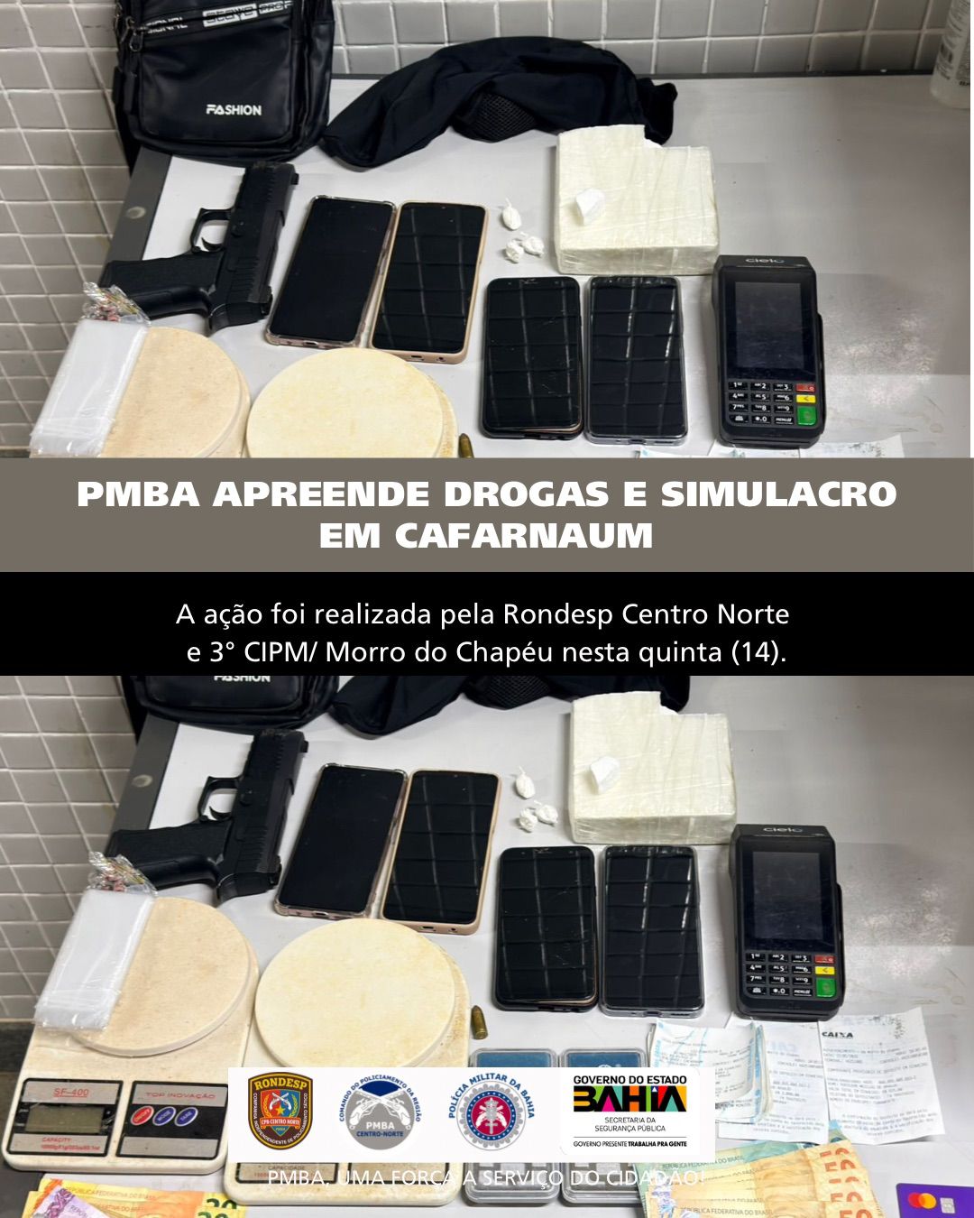 Ação Conjunta da RONDESP CENTRO NORTE e 3ª CIPM Resulta em Prisão por Tráfico de Drogas e Apreensão de Material Ilícito em Cafarnaum