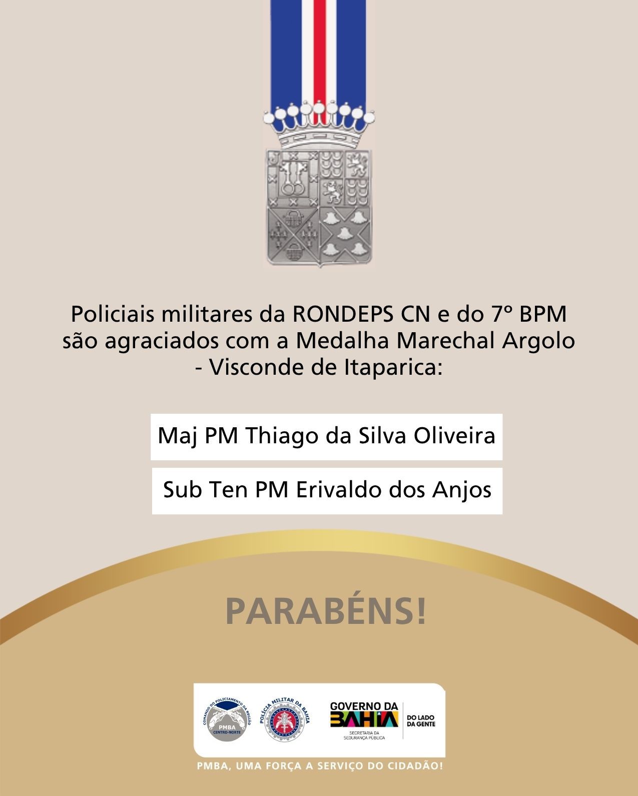 Policiais militares são agraciados com a Medalha Marechal Argolo em solenidade no CPR-CN