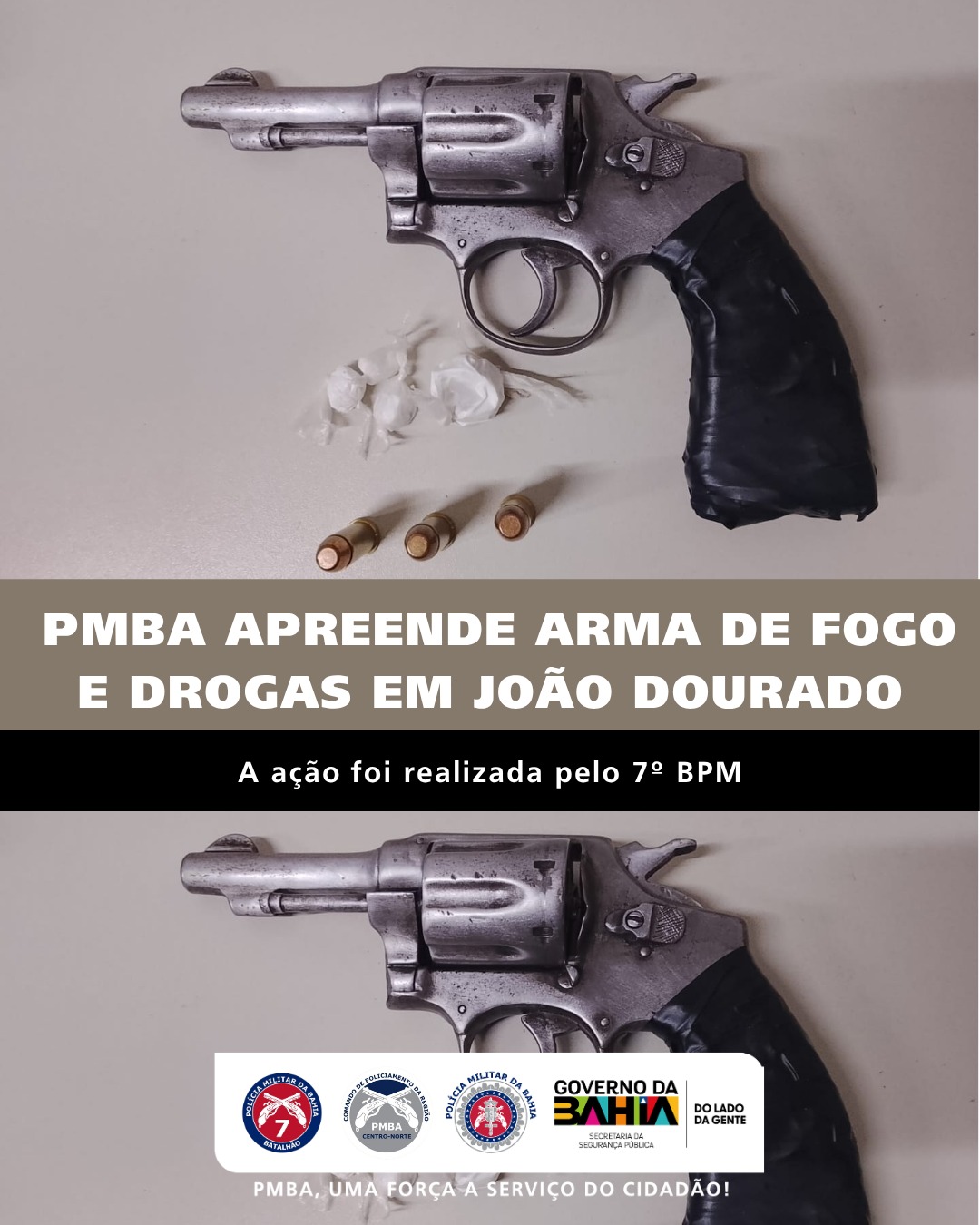 PMBA apreende arma de fogo e drogas em João Dourado