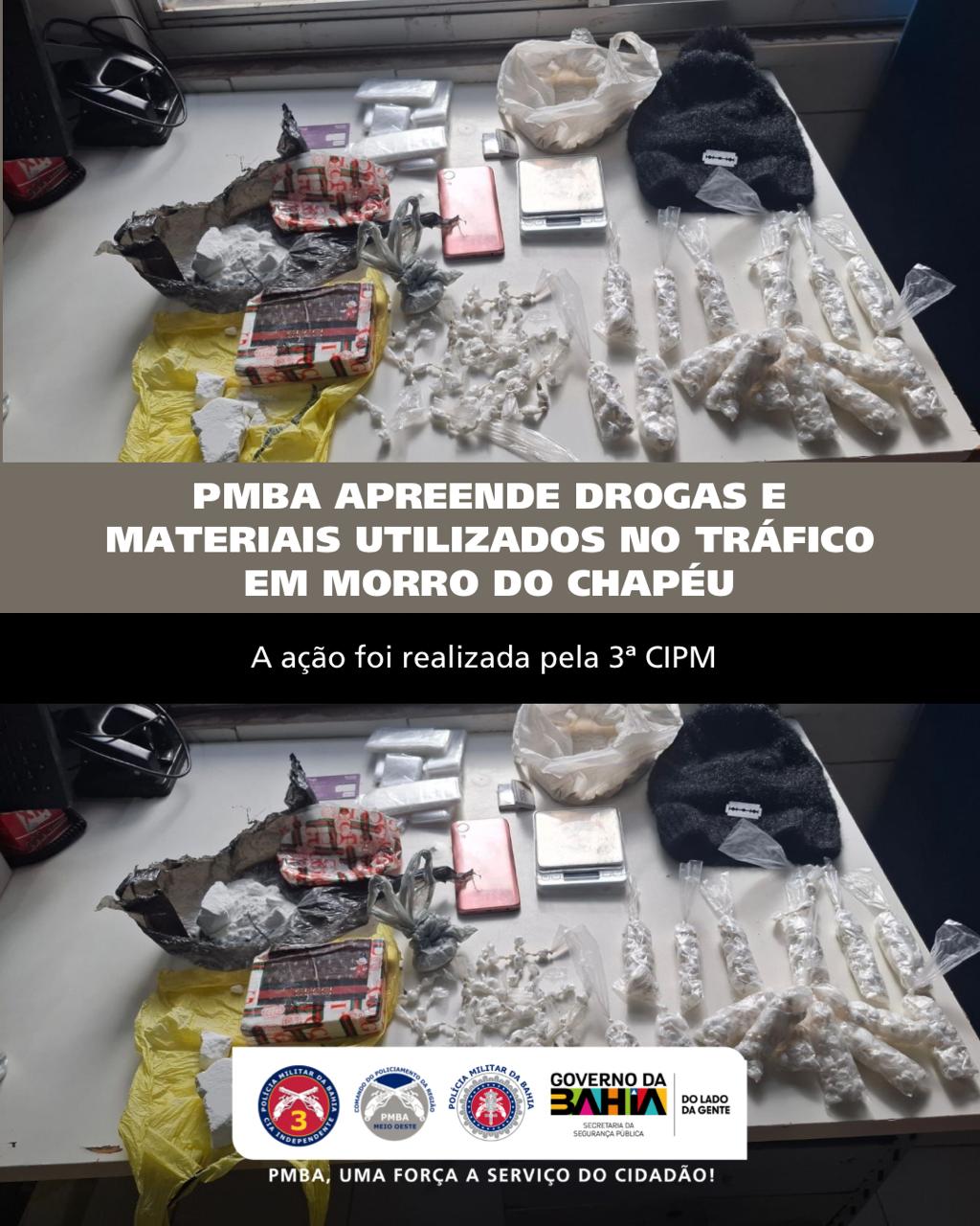 PMBA apreende drogas e materiais utilizados no tráfico em Morro do Chapéu