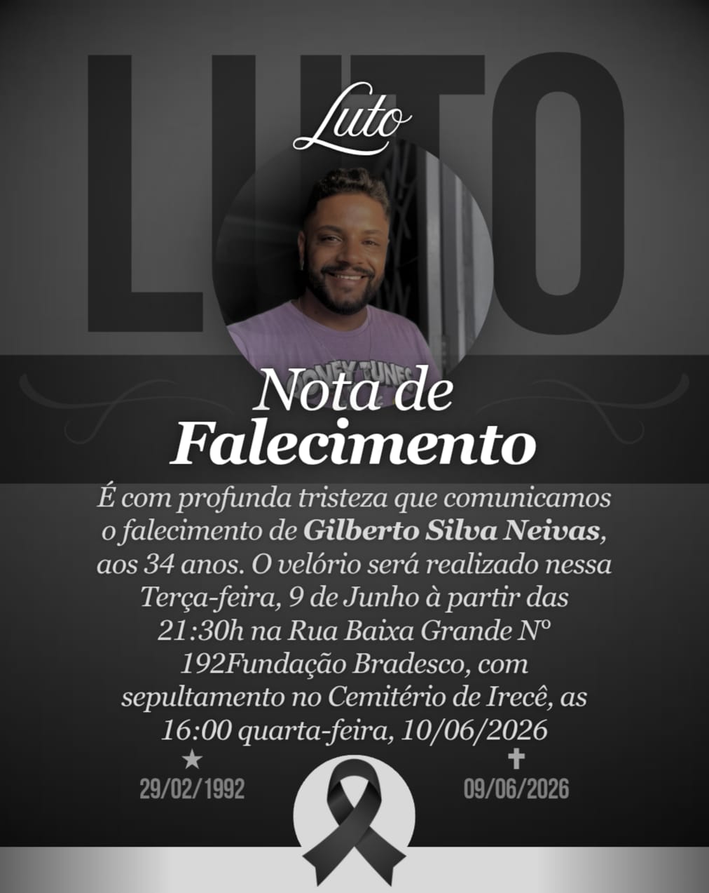 Gilberto Neiva morre aos 34 anos