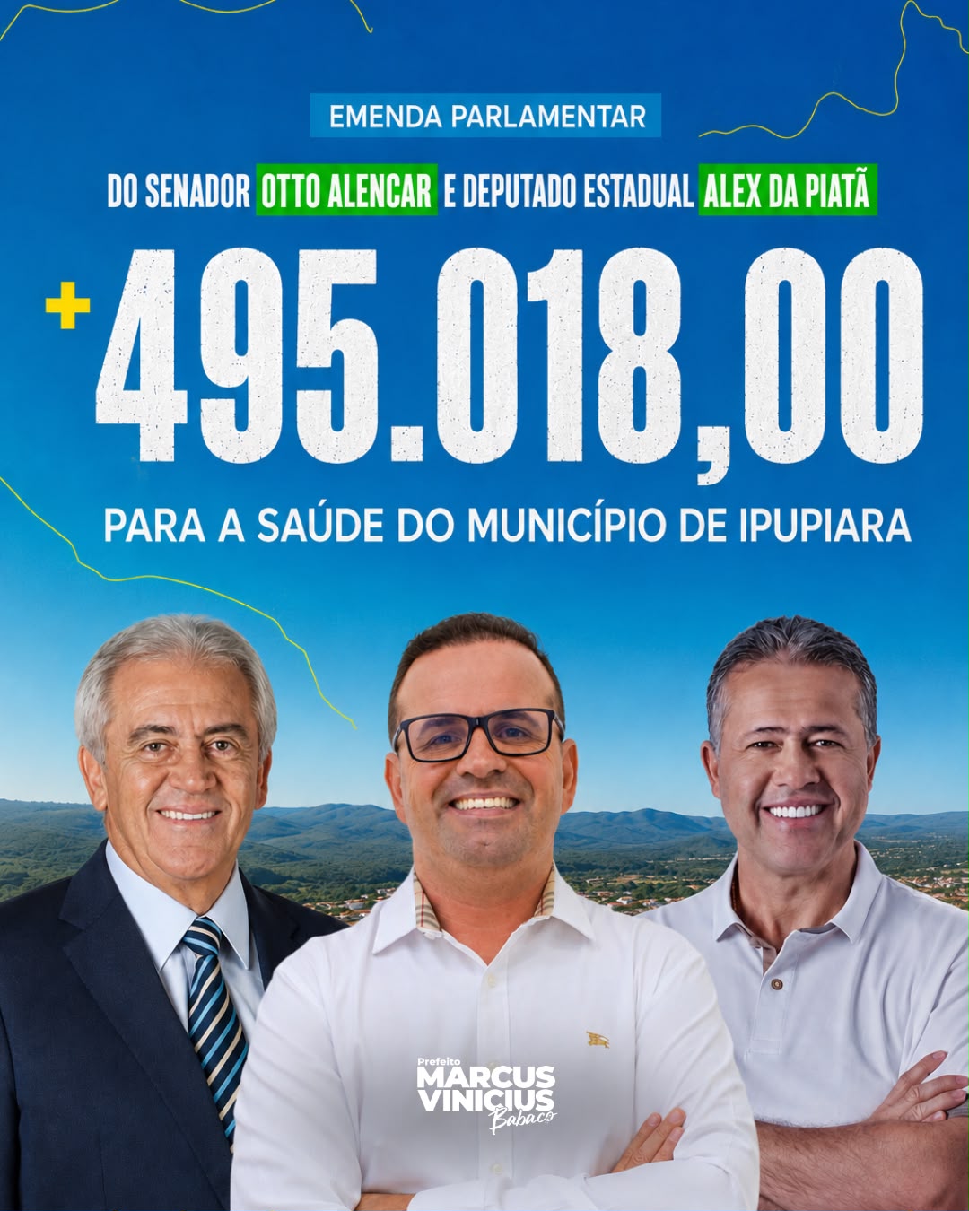 Senador Otto Alencar e Alex da Piatã garantem R$ 495 mil para a saúde de Ipupiara