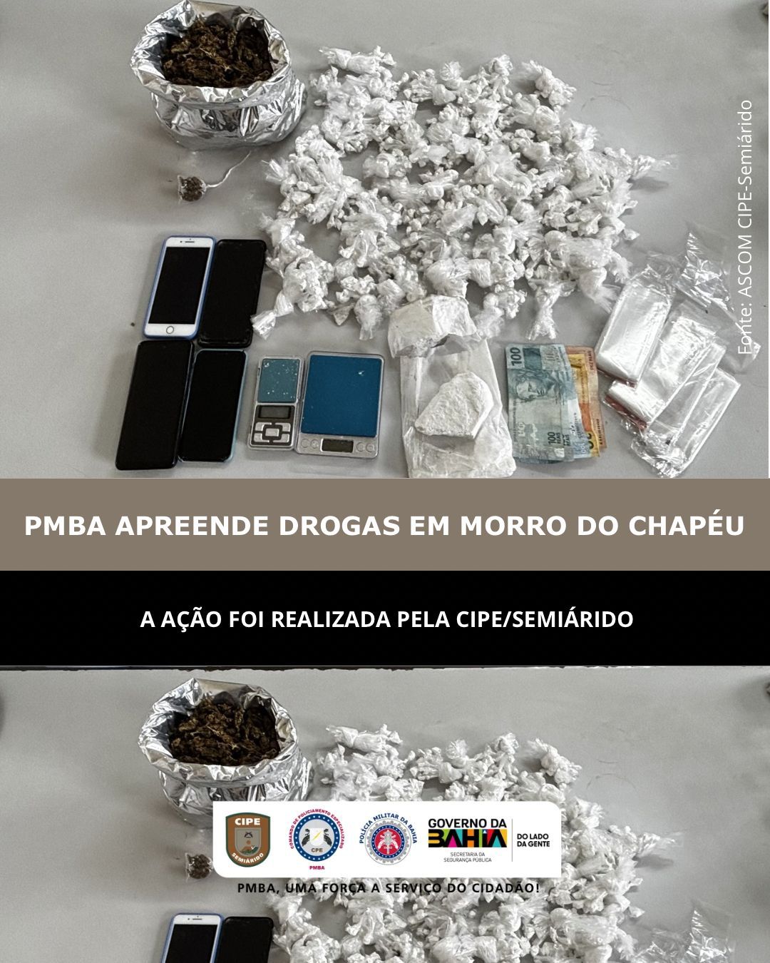 PRISÃO EM FLAGRANTE POR TRÁFICO DE DROGAS EM MORRO DO CHAPÉU