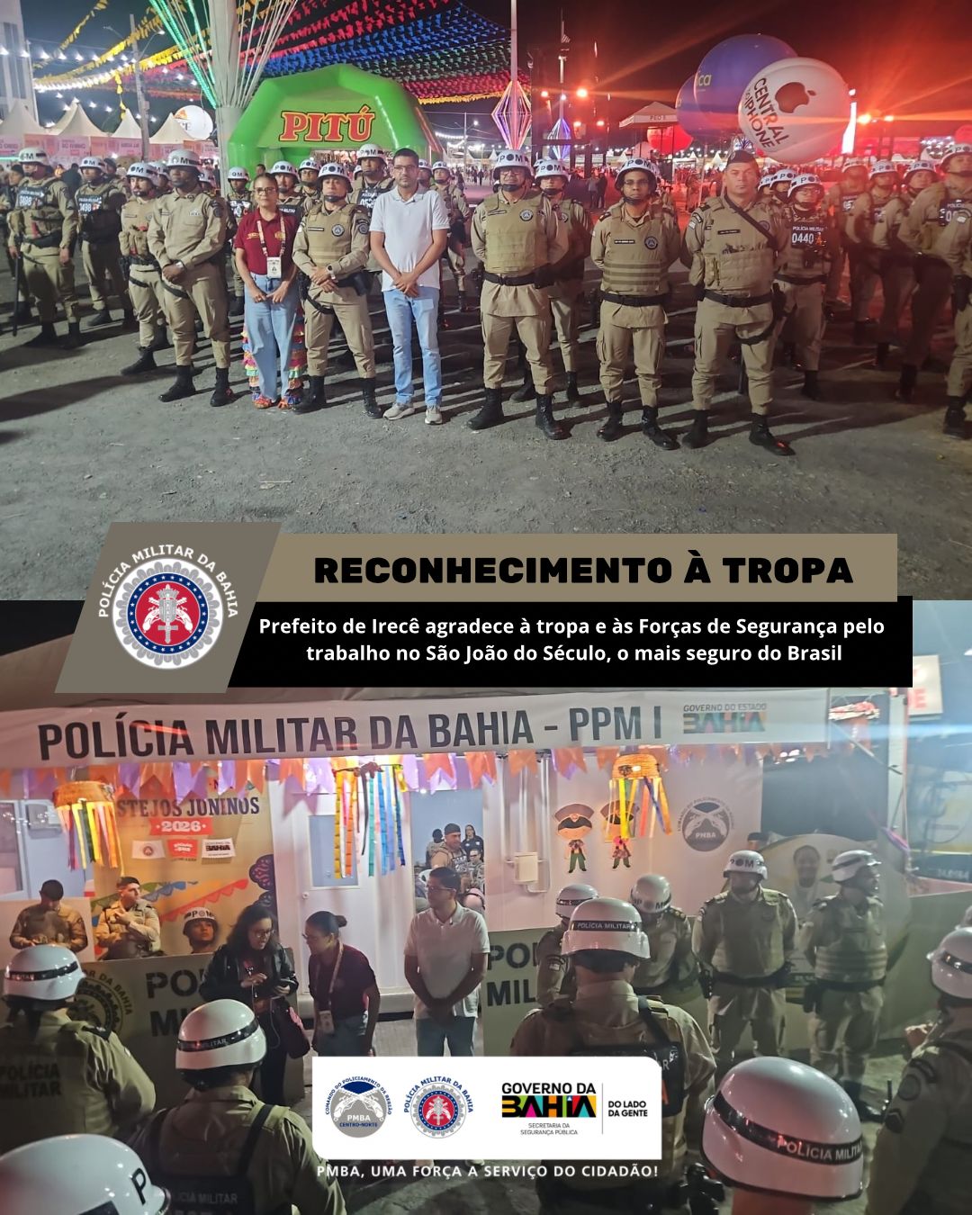 Prefeito de Irecê, Murilo Franca, agradece à tropa e às Forças de Segurança pelo trabalho no São João do Século