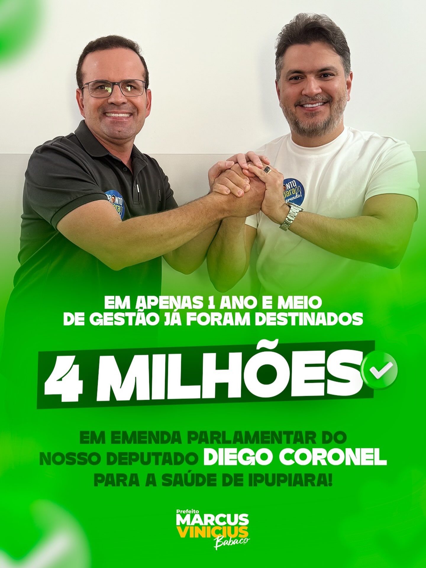 Prefeito Babaco destaca parceria com Diego Coronel após destinação de R$ 4 milhões para a saúde de Ipupiara