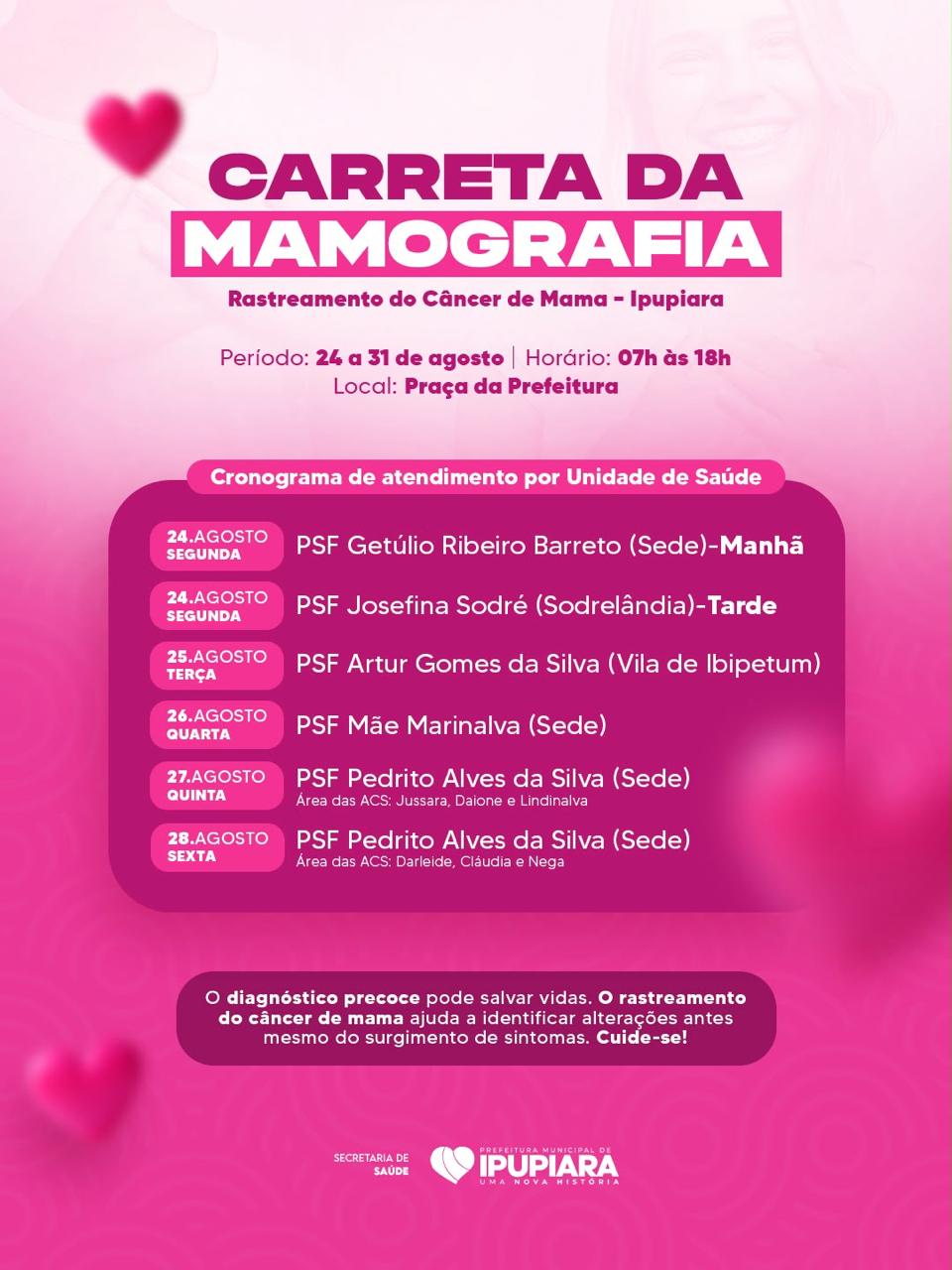 Carreta da Mamografia inicia atendimento em Ipupiara e realiza mutirão até 31 de agosto
