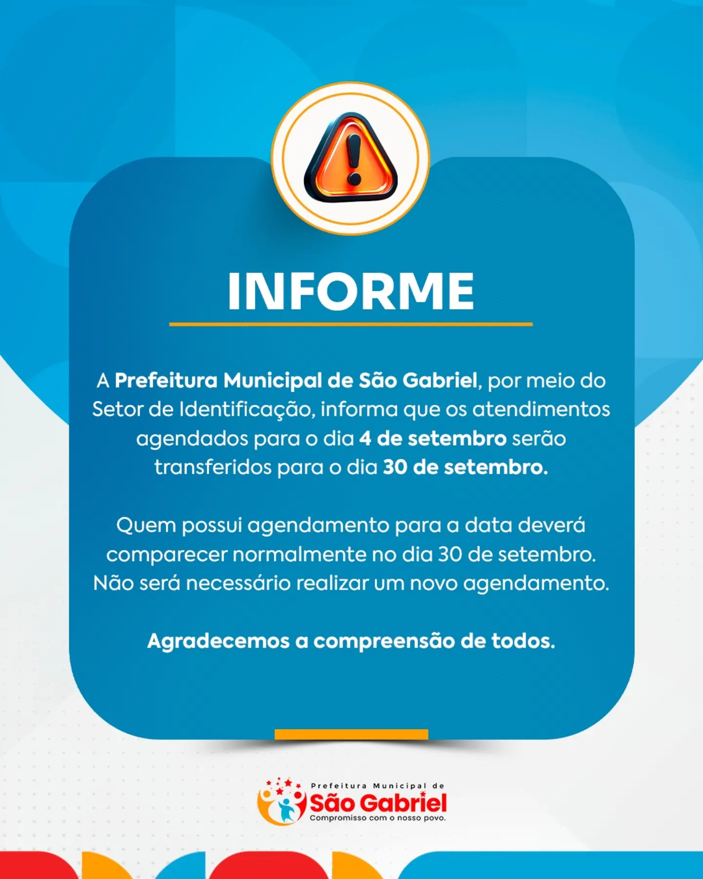 São Gabriel transfere atendimentos do Setor de Identificação do dia 4 para 30 de setembro