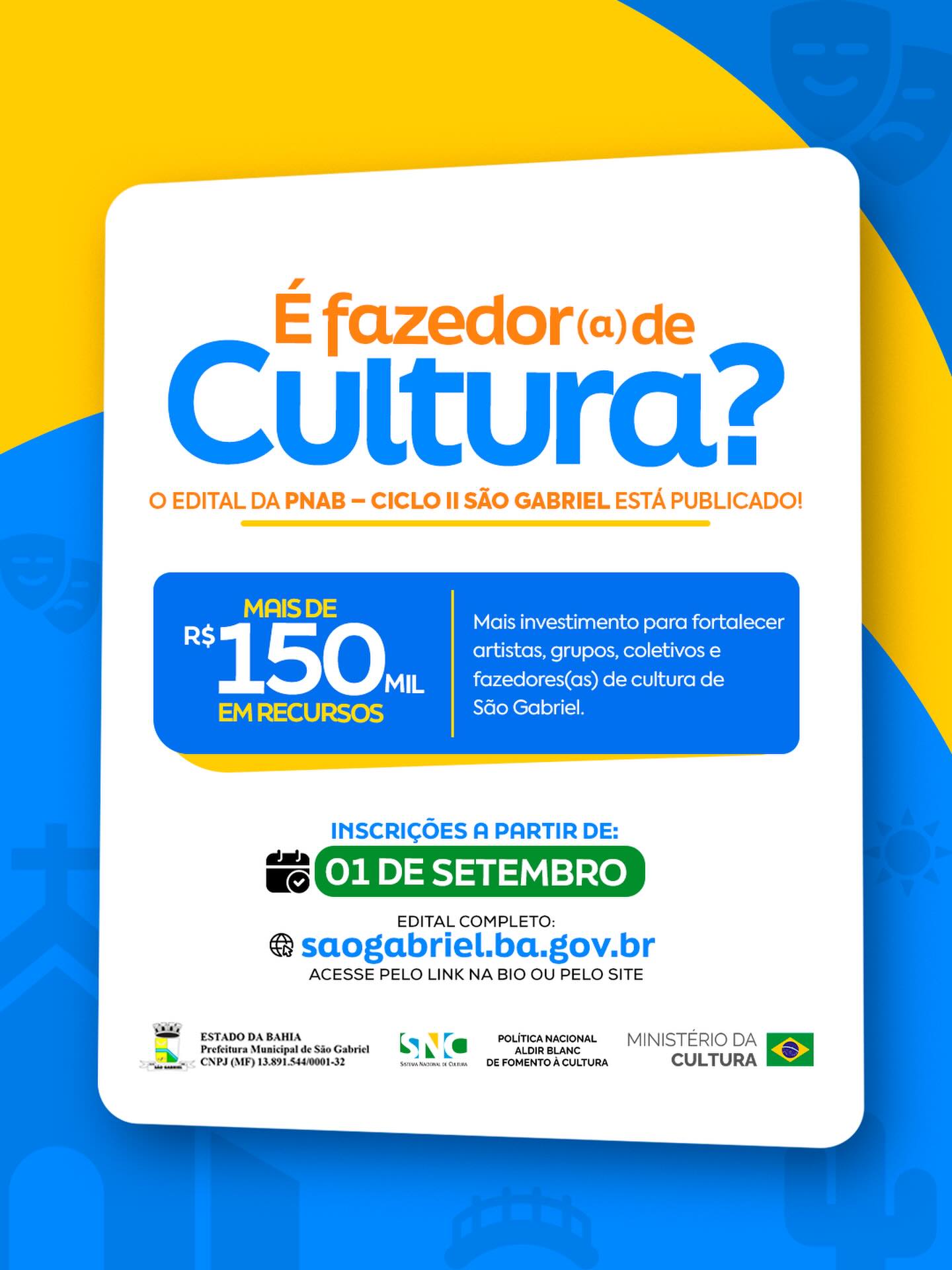 São Gabriel abre inscrições para Edital da PNAB Ciclo II com mais de R$ 150 mil para a cultura