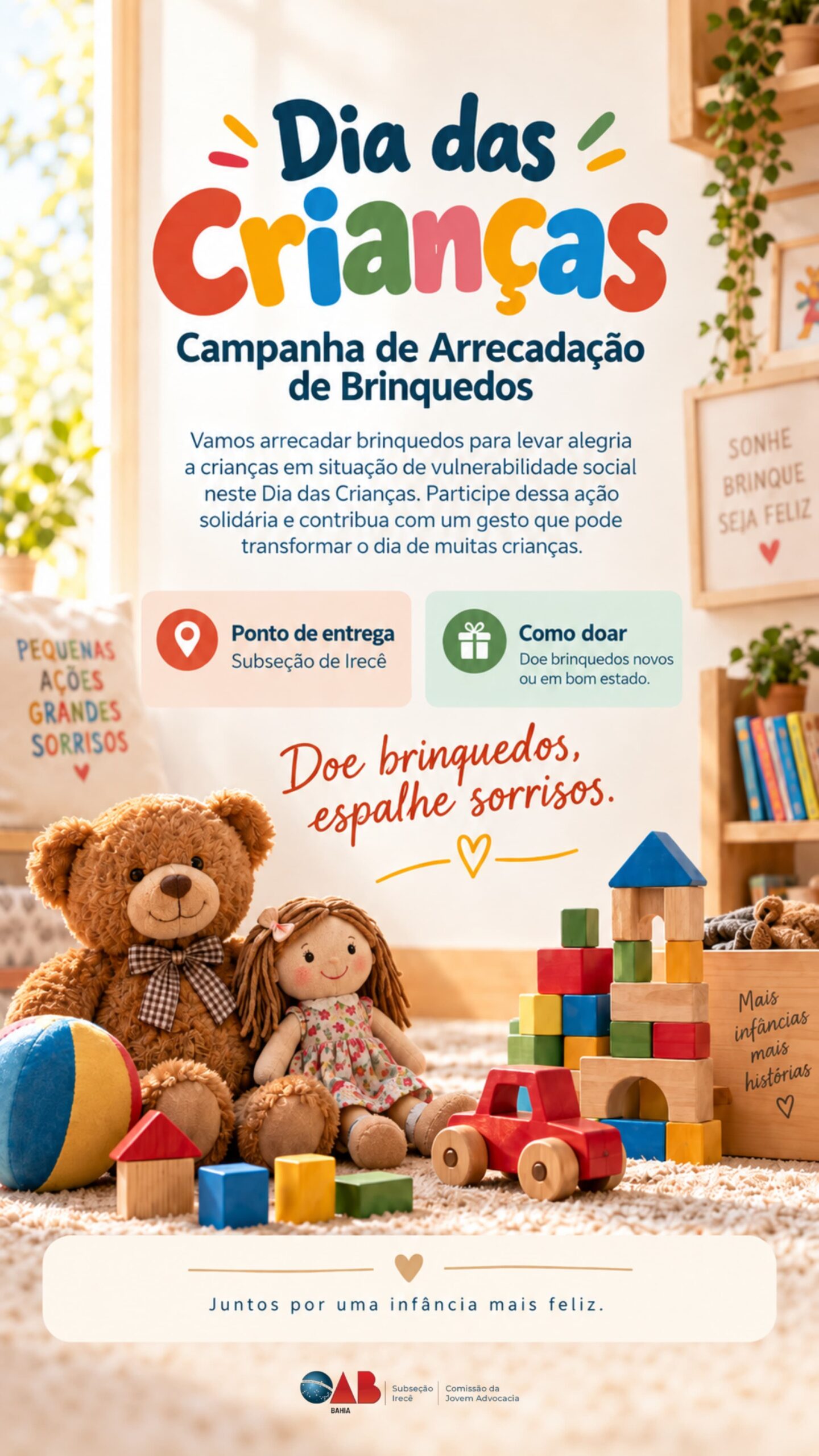 Subseção da OAB de Irecê promove campanha de arrecadação de brinquedos para crianças